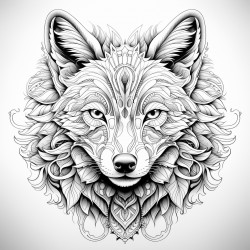 wild coyote kaleidoscope mandala thick lines no shades square bleeding coloring page