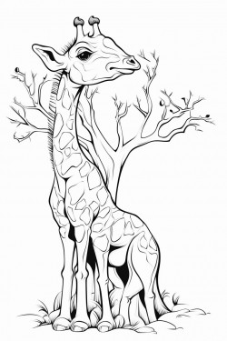 a giraffe eats tree leaves and there are animals around it