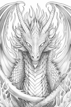 un dragon mignon et charmant qui sourit avec tout autour des toiles des flames et des curs