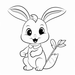 a smiling rabbit holding a carrot