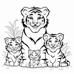 tiger sitting with its kids
