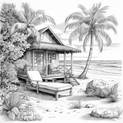 a beach with cabana