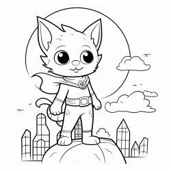 make pictures a kitten in a superhero costume stands on the roof of a house and looks up at the night sky preparing for his exploits bats and the silhouette of the moon can be seen in the distance he looks confident and heroic