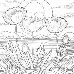 a picture of a tulip and and sunset