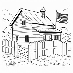 american flag white fence and a barn