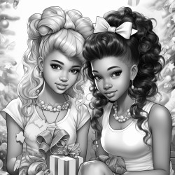 two african american fairies with ponytails with bows playing together in a bedroom full of toys