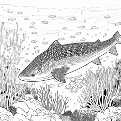 a serena whale shark amidst vibrant patterns inside of it coloring book no color no shading medium line ultra detailed