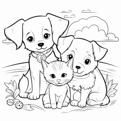 a variety of pets like dogs cats and rabbits playing together