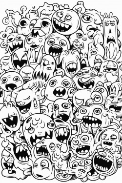 a whole page made up of little crazy looking doodle creatures