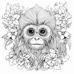 a java langur with intricate pattern inside of it no color no shading plant flower looking at viewer medium line