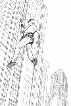 window washer climbing a skyscraper