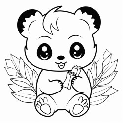 kawaii panda eats leaves