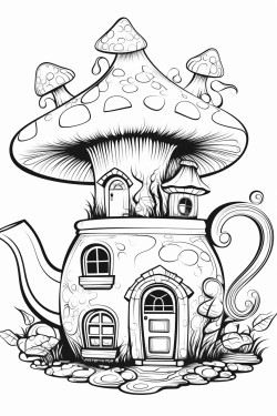 cute mushroom shaped house a cute tea pot and beautiful nature
