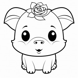 chubby kawaii piglet with a curly tail and a flower behind its ear