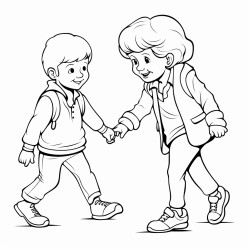 a 3 year old boy helping his grandma to walk by grabbing her hand