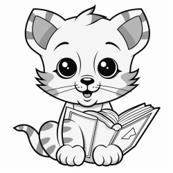 nonoline kitty cat reading a book bold lines