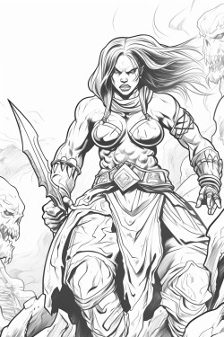 a female warrior battles an ogre