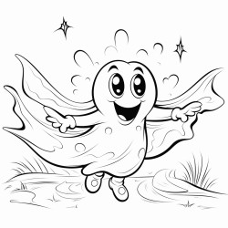 a cute cartoon ghost  chasing nutterflies