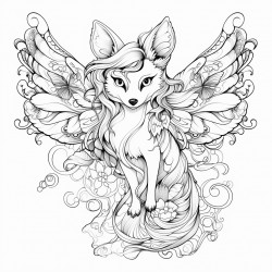 intricate fantasy kitsune with butterflies