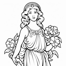 belle jeune femme grecque antique tenant une fleur de lys