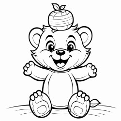 happy bear balancing a small pumpkin on its head