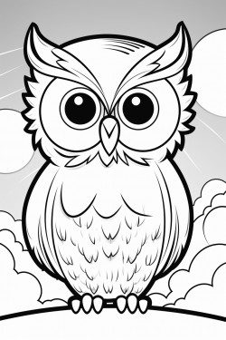 smiling cartoon drawn owl standing in front of a sunrise