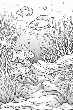ocean scene underwater with lots of sea animals colorful fish coral reefs mermaids castle