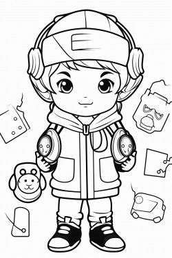 bw outline art for kids coloring book outline in bold black lines white background with gamer theme