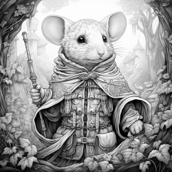 mouse wearing a hero outfit while taking a journey through a magical forest