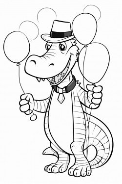 a dancing alligator holding balloons with a dancing zebra