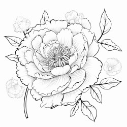 a peony flower surrounded by daisies with the words to color in you are beautiful
