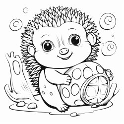 a hedgehog with alien features rolling up into a ball