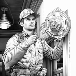 firefighter holding a smoke detector
