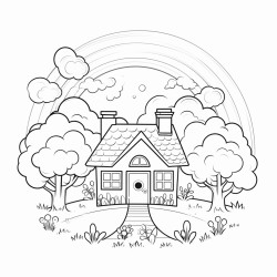 farmhouse with rainbow