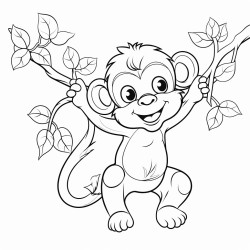 a playful monkey swinging from a tree branch