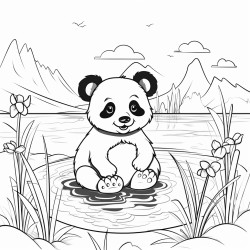 cute little panda on a lake