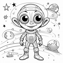 a cartoon pigi in a space with alien