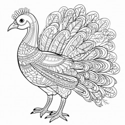 turkey with ornate and mandalas pattern thick black outine