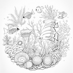 a calming coral reef with many kinds of tropical fish and ocean wildlife