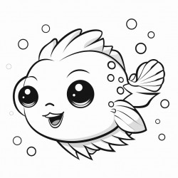 cute baby pufferfish with a happy expression and tiny fins