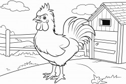 je voudrais un dessin pour enfant avec un poulailler dans un pres sans les animaux