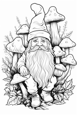 gnome forest mushrooms leaves