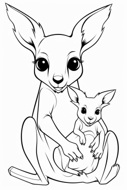a hopping kangaroo with a pouch showing a baby kangaroo joey peeking out