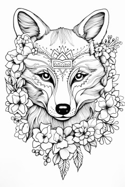 zentangle creative animal with flowers surrounding