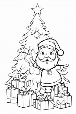 christmas tree with santa and gifts