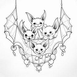 a family of bats hanging upside down smiling and waving