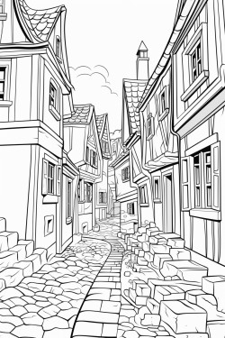 ankhmorpork twisted alleys cobblestones leaning buildings warped timbers chimneys smoke