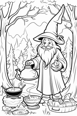 wizard cooking in enchanted forest
