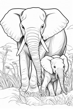 adult and baby elephant in nature