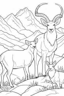 a deer big horn sheep fox and rabbit in a mountainous area